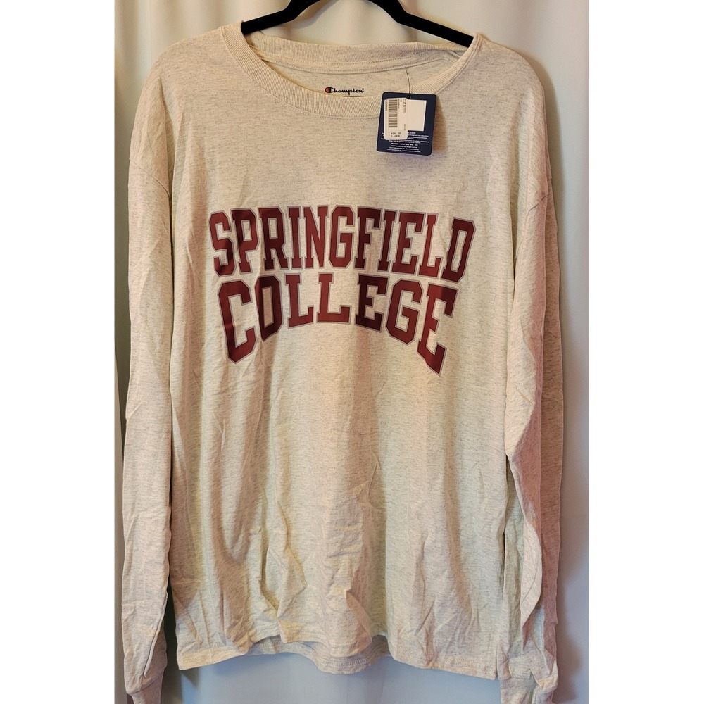 Champion Springfield College Long Sleeve Shirt Mens Large Oatmeal Heather Gray